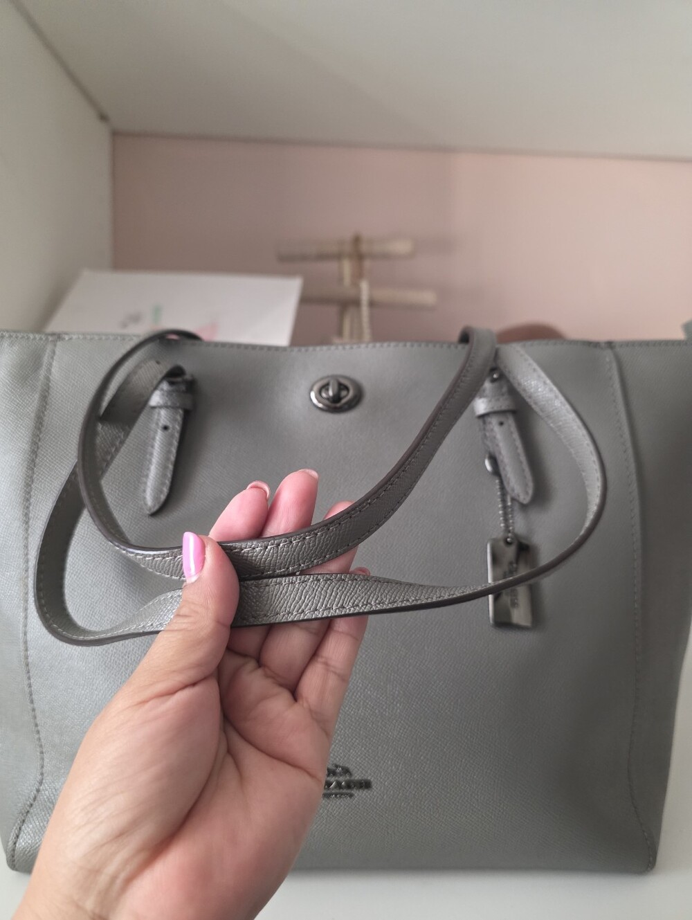 Coach Metallic Silver Pebbled Leather Tote - Picture 7 of 8